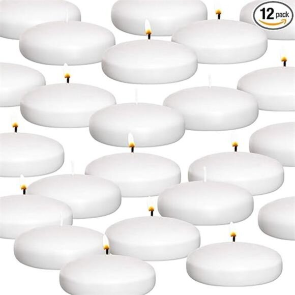 White Floating Candles 3" - Made in USA Pack of 12 Unscented Dripless Wax Discs - Picture 7 of 7